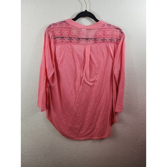 No Boundaries Womens XL Pink Quarter Button Henley Long Roll Tab Sleeve Blouse - Picture 3 of 6